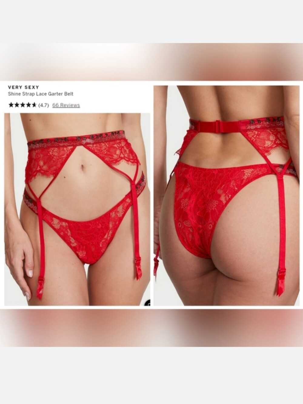 Victoria's secret sexy shine strap cherry lace garter belt MEDIUM LARGE